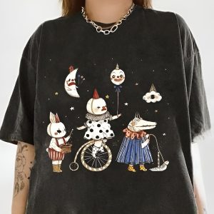 Creepy Cute Halloween Shirt, Retro Circus Clown Graphic Tee, Gothic Aesthetic Unisex Top, Streetwear Unisex Style, Gift for Women, Gift for Men