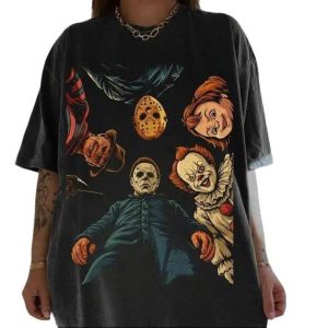 Retro Halloween Characters Tshirt, Vintage Halloween Horror Movie Shirt, Trendy Graphic Scary Movie Tee, Spooky Season