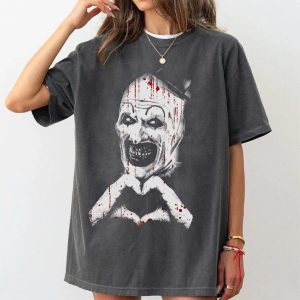 Art The Clown Terrifier Shirt, Scary Horror Clown T-Shirt, Creepy Heart Hands Tee, Spooky Slasher Fan Unisex, Love Art Tee
