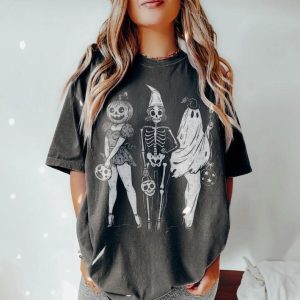 Halloween Spooky Girl Squad Tshirt, Skeleton Ghost Pumpkin Tee, Witchy Fall Shirt, Retro Trendy Halloween Graphic Tee