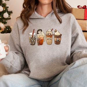 Halloween Horror Coffee Hoodie, Halloween Hoodies, Horror Movie Coffee Hooded Sweatshirt