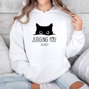 Black Cat Hoodie, Judging You Silently Hoodie, Cute Cat Hoodie, Cat Peeking Hoodie