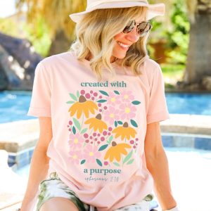 Christian T-Shirts for Women Faith Religious Gift Casual Inspirational Short Sleeve Tops Bella Canvas Graphic Tee Spring Wildflower