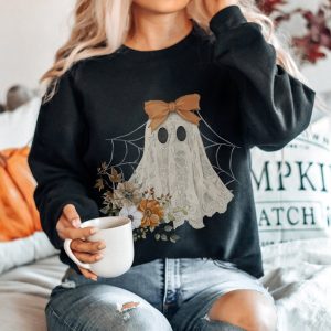 Halloween Lace Ghost Sweatshirt Ghost Bow Crewneck Coquette Halloween Sweater