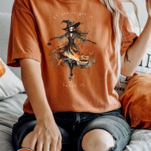 Watercolor Skeleton Shirt for Women, Chic Witch Shirt for Women, Colorful Women Halloween Shirt