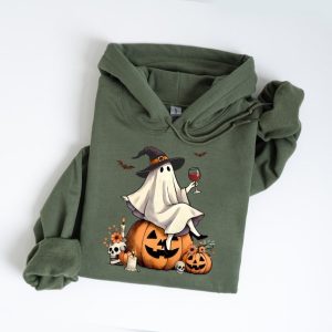 Funny Ghost with Wine Halloween Hoodie: Fall Sweatshirt