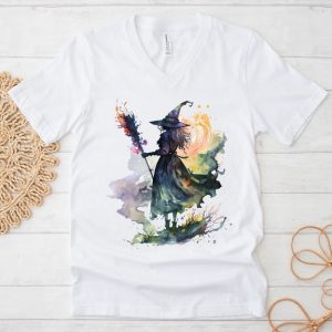 Watercolor Witch Neck TShirt, Halloween T Shirt, Halloween Witch Tee