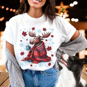 Buffalo Plaid Christmas Moose Shirt, Snowflake Holiday for Her