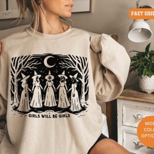 Vintage Girls Will Be Girls Witch Sweatshirt , Funny Witch Vintage Sweatshirt, Vintage Halloween Women Sweatshirt