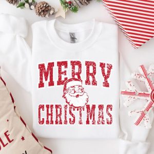 Merry Christmas Santa Sweatshirt, Collage Christmas Sweater, Retro Santa Claus Sweater