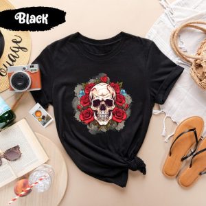 Skull Tee with Roses, Skull Shirt