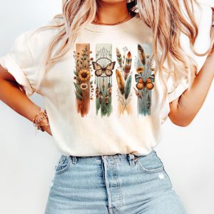 Vintage Boho Flower T-Shirt, Flower And Butterfly Shirt, Floral Shirt, Retro Flower Shirt