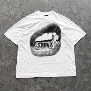 Big Lips Y2k Mouth T Shirt - Grillz White T Shirt - Unisex Y2k Shirt