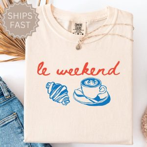 Weekend Shirt, Coffee Tshirt, Croissant Shirt, French T Shirt, Weekending T-Shirt, Retro Graphic Tee