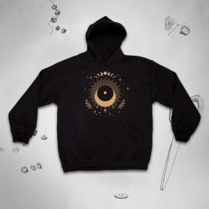 Moon hoodie Trendy graphic design Aesthetic celestial boho style Stars Sun Sky Cute unisex with hood for women idea