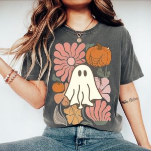 Floral Ghost Halloween Shirt, Pumpkin Fall Shirt, Boho Spooky Season T-Shirt