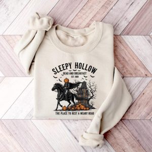Halloween Sleepy Hollow Dead And Breakfast Est 1869 The Place To Rest A Weary Head Shirt,Funny Halloween Hollow Dead Breakfast Sweatshirt