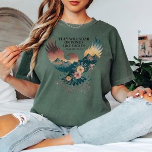 Christian Shirt Soar on Wings Like Eagles Isaiah Boho Floral Eagle Faith T-Shirt Christian Clothing Bible Verse