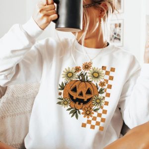 Halloween Season Sweatshirt, Retro Skeleton Pumpkin Sweatshirt