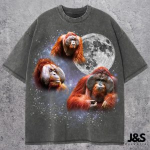 Three Orangutan Retro Graphic T-shirts, Vintage Orangutan Moon Tshirt, Ape Shirt, Funny Tee, Oversized Monkey Shirt, Monkey Tshirt