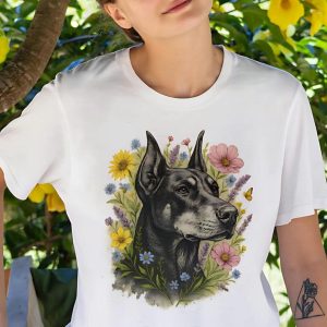 Floral Doberman T-Shirt: Watercolor Dog Memorial Tee