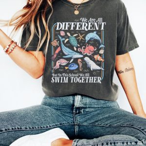 We Are All Different Swim Together Shirt, Teacher T-Shirt Back to School 2025, Inclusive Ocean Animals Tee, Teacher Appreciation Shirt