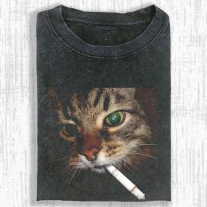 Funny Cat Smoking Comfort Colors Shirt, Vintage Grunge Meme Graphic Tee, Soft Cotton Unisex Streetwear Aesthetic