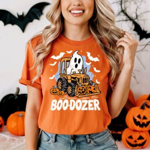 Funny Halloween Construction T shirt, Boo-Dozer Toddler Graphic Tee, Cute Bulldozer Halloween Shirt for Boys