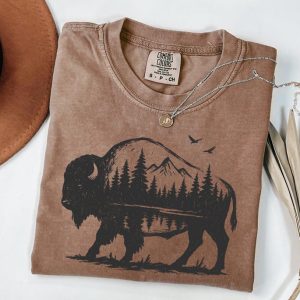 Comfort Colors Bison Shirt, Buffalo Tee, Nature Apparel, Outdoors Graphic, Wilderness Clothing, Mountain T-Shirt, Unisex Adventure Wear