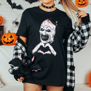 Art The Clown Terrifier T-Shirt, Scary Horror Clown Shirt, Creepy Heart Hands Tee, Spooky Slasher Fan