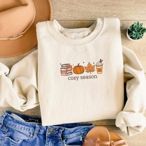 Cozy Season Sweatshirt, Books Lover Fall Gift, Womens Pumpkin Season Shirt, Cute Pumpkin Shirt