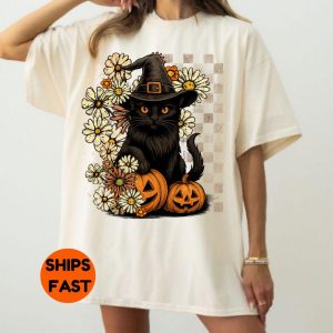 Comfort Colors Black Cat Halloween Shirt: Spooky Season Cat Lover Tee