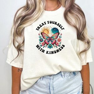 Treat Yourself With Kindness Tee, Retro Motivational T-shirt, Floral Rainbow Kindness Shirt
