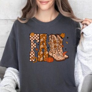 Comfort Colors Fall Pumpkin Shirt, Western Cowboy Boots sweatshirt, Thanksgiving tee